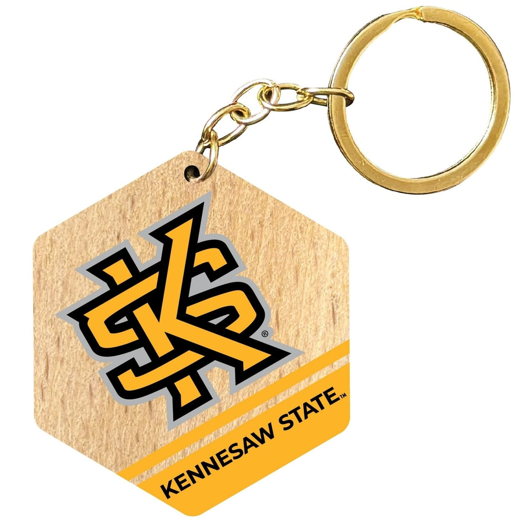 Kennesaw State University 2" Wooden Hexagon Keychain Officially Licensed Collegiate Product Image 1