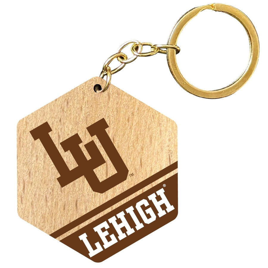 Lehigh University Mountain Hawks 2" Wooden Hexagon Keychain Officially Licensed Collegiate Product Image 1