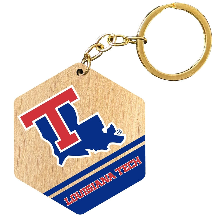 Louisiana Tech Bulldogs 2" Wooden Hexagon Keychain Officially Licensed Collegiate Product Image 1