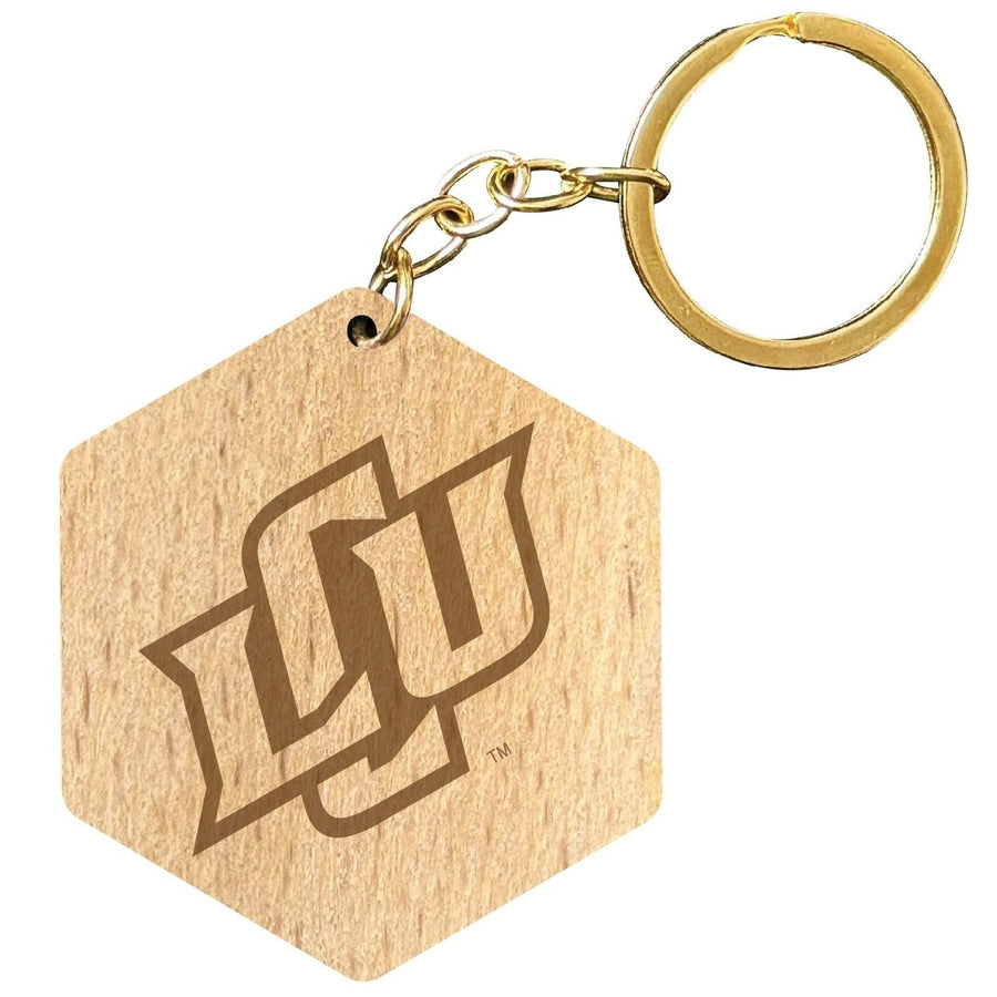 Lubbock Christian University Chaparral 2" Engraved Wooden Hexagon Keychain Officially Licensed Collegiate Product Image 1