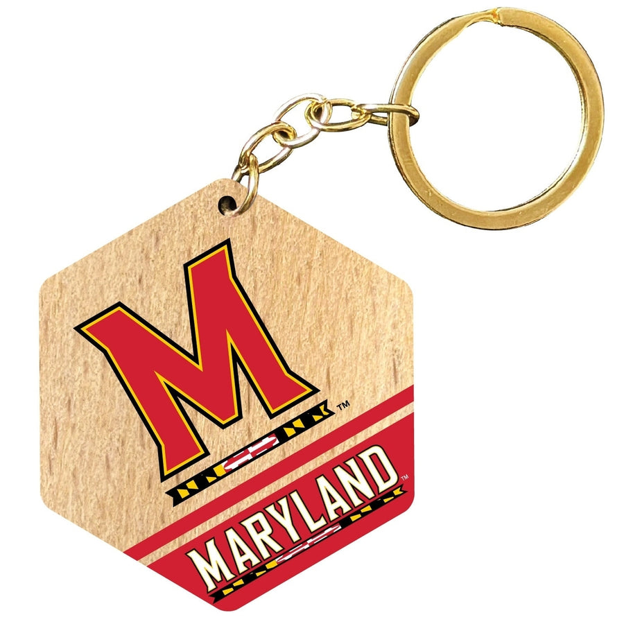 Maryland Terrapins 2" Wooden Hexagon Keychain Officially Licensed Collegiate Product Image 1