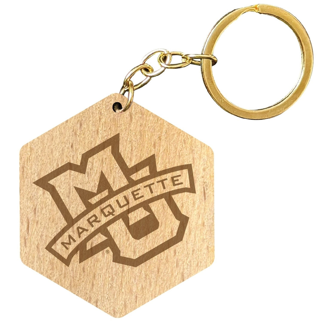 Marquette Golden Eagles 2" Engraved Wooden Hexagon Keychain Officially Licensed Collegiate Product Image 1