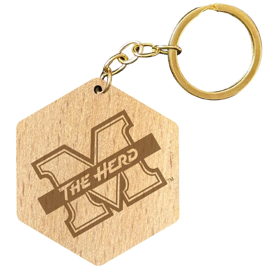 Marshall Thundering Herd 2" Engraved Wooden Hexagon Keychain Officially Licensed Collegiate Product Image 1