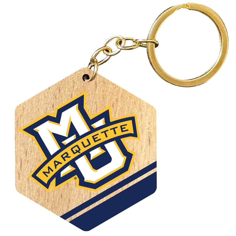 Marquette Golden Eagles 2" Wooden Hexagon Keychain Officially Licensed Collegiate Product Image 1