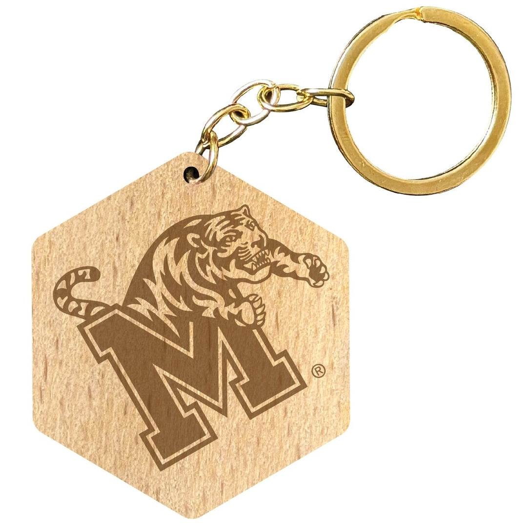 Memphis Tigers 2" Engraved Wooden Hexagon Keychain Officially Licensed Collegiate Product Image 1