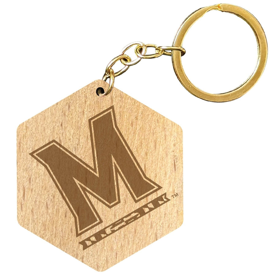 Maryland Terrapins 2" Engraved Wooden Hexagon Keychain Officially Licensed Collegiate Product Image 1