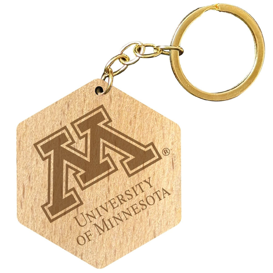 Minnesota Gophers 2" Engraved Wooden Hexagon Keychain Officially Licensed Collegiate Product Image 1