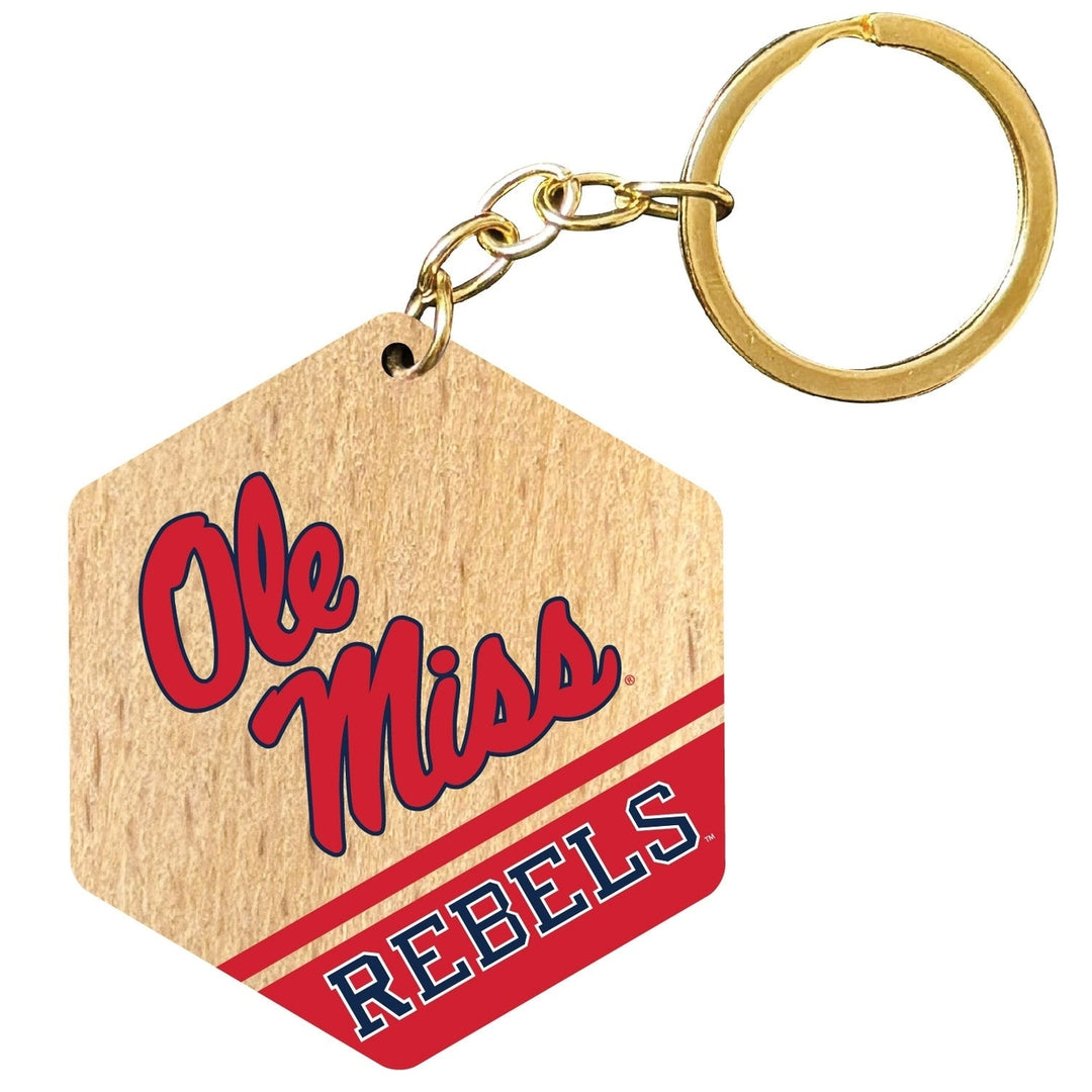 Mississippi Rebels "Ole Miss" 2" Wooden Hexagon Keychain Officially Licensed Collegiate Product Image 1