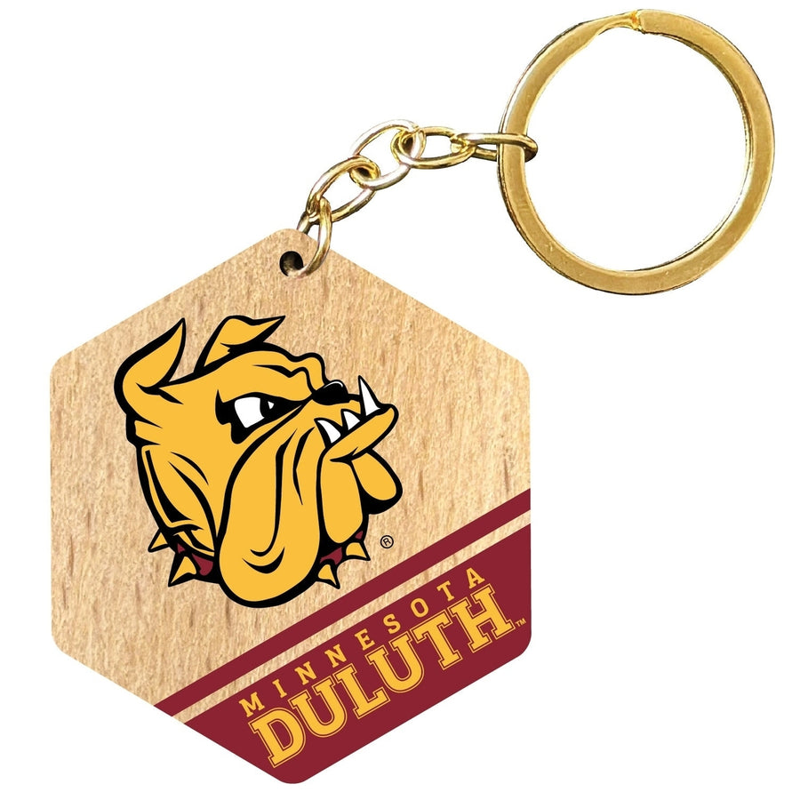 Minnesota Duluth Bulldogs 2" Wooden Hexagon Keychain Officially Licensed Collegiate Product Image 1