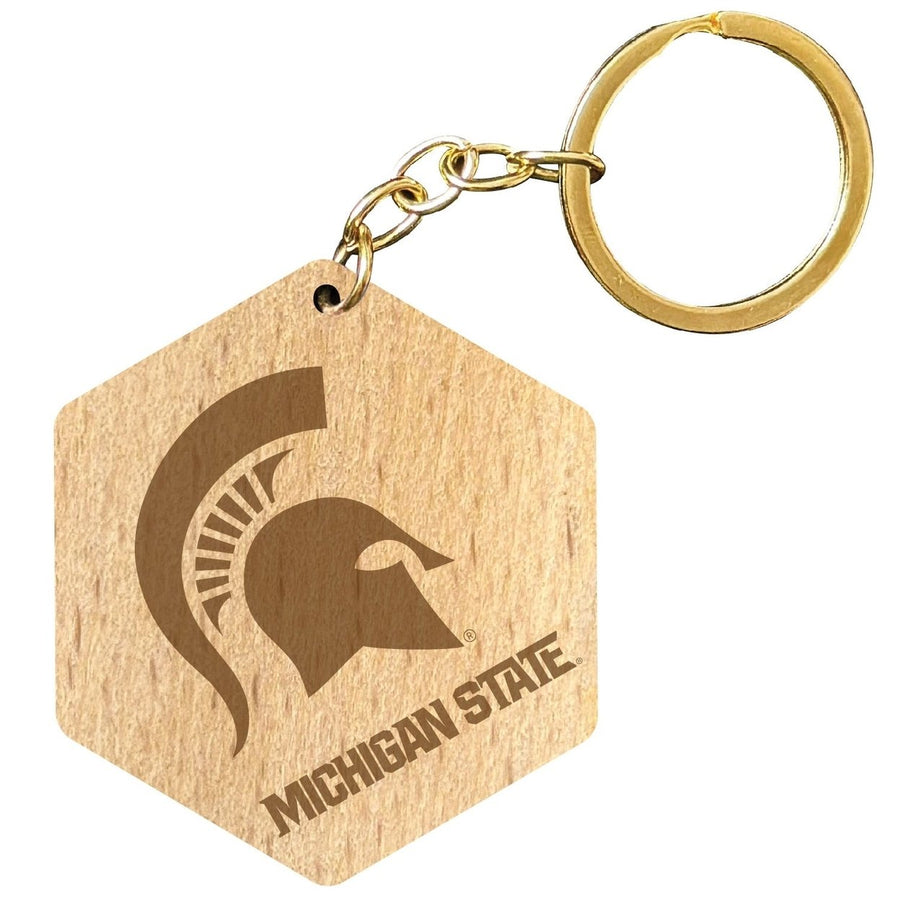 Michigan State Spartans 2" Engraved Wooden Hexagon Keychain Officially Licensed Collegiate Product Image 1