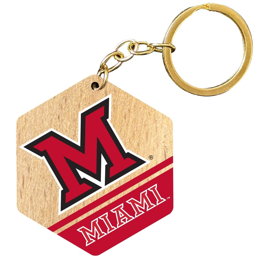 Miami University of Ohio 2" Wooden Hexagon Keychain Officially Licensed Collegiate Product Image 1