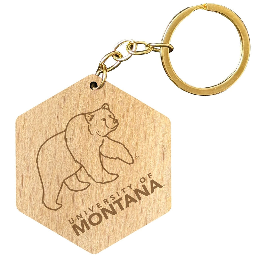 Montana University 2" Engraved Wooden Hexagon Keychain Officially Licensed Collegiate Product Image 1