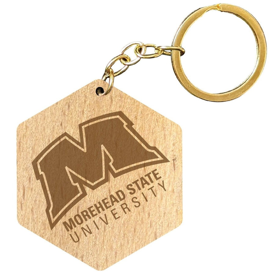 Morehead State University 2" Engraved Wooden Hexagon Keychain Officially Licensed Collegiate Product Image 1