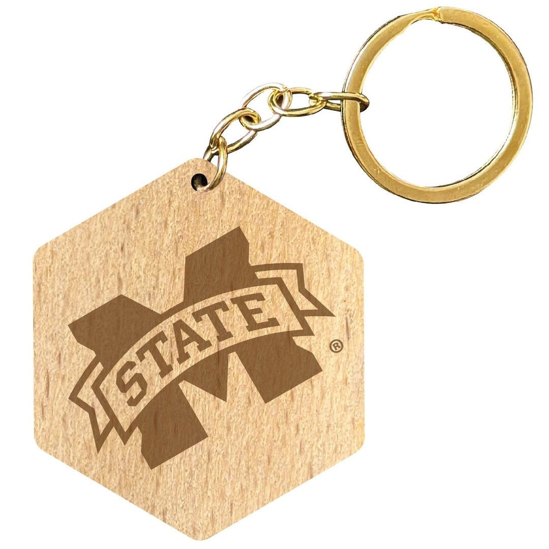 Mississippi State Bulldogs 2" Engraved Wooden Hexagon Keychain Officially Licensed Collegiate Product Image 1