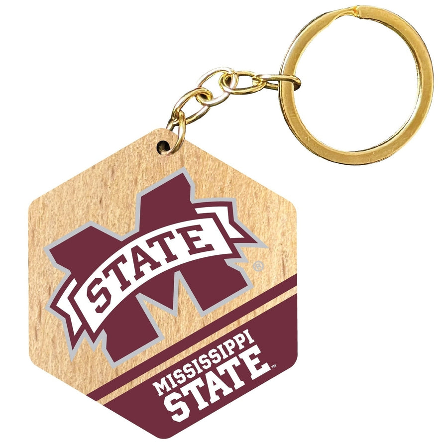 Mississippi State Bulldogs 2" Wooden Hexagon Keychain Officially Licensed Collegiate Product Image 1