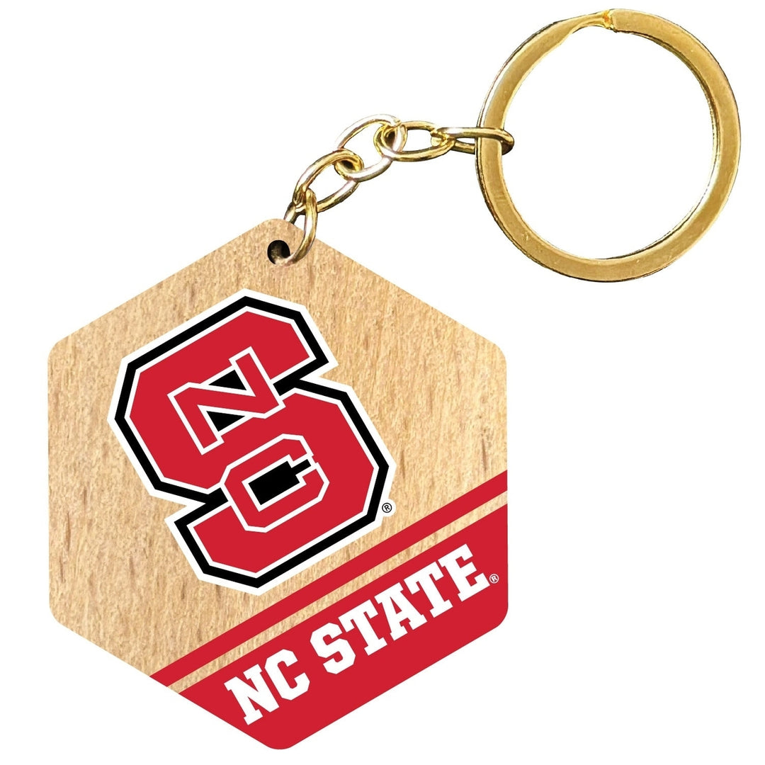 NC State Wolfpack 2" Wooden Hexagon Keychain Officially Licensed Collegiate Product Image 1