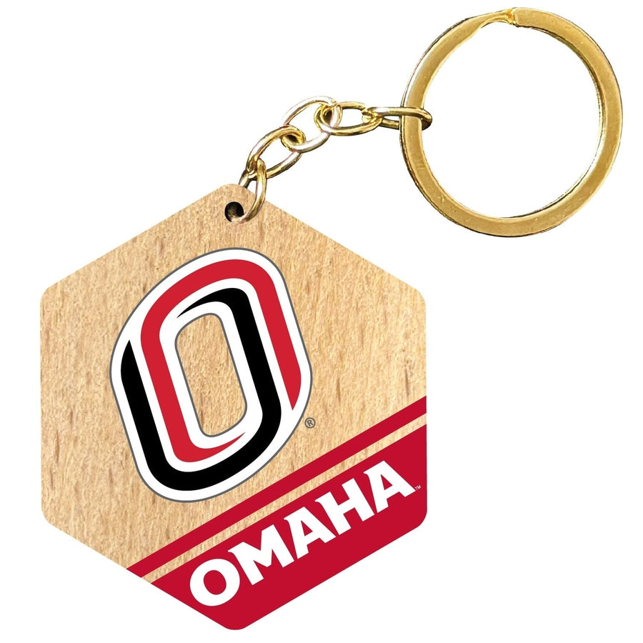 Nebraska at Omaha 2" Wooden Hexagon Keychain Officially Licensed Collegiate Product Image 1