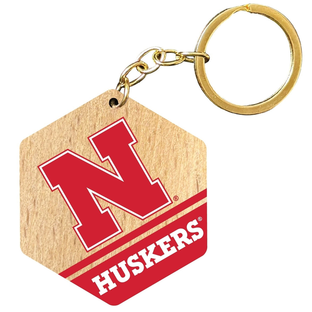 Nebraska Cornhuskers 2" Wooden Hexagon Keychain Officially Licensed Collegiate Product Image 1