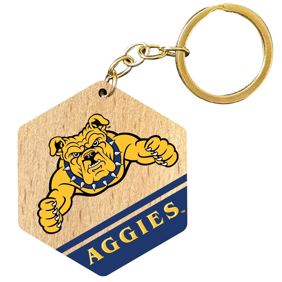 North Carolina AandT State Aggies 2" Wooden Hexagon Keychain Officially Licensed Collegiate Product Image 1