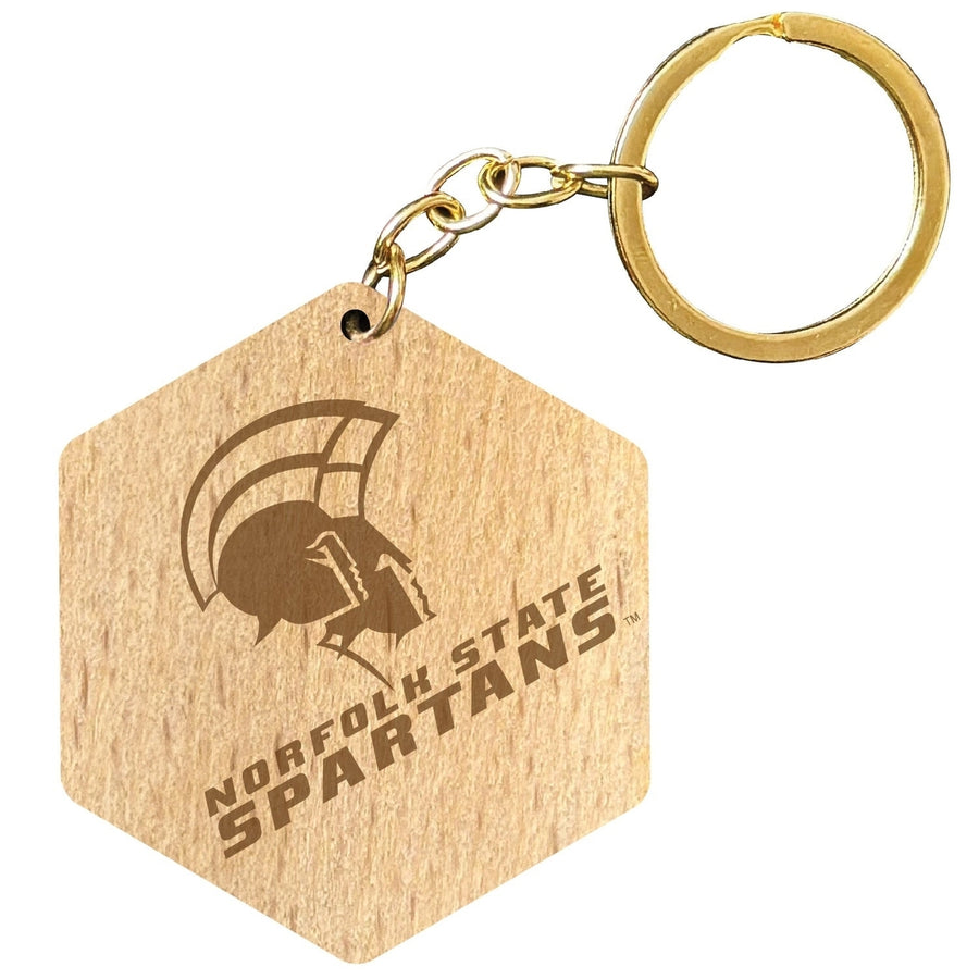 Norfolk State University 2" Engraved Wooden Hexagon Keychain Officially Licensed Collegiate Product Image 1