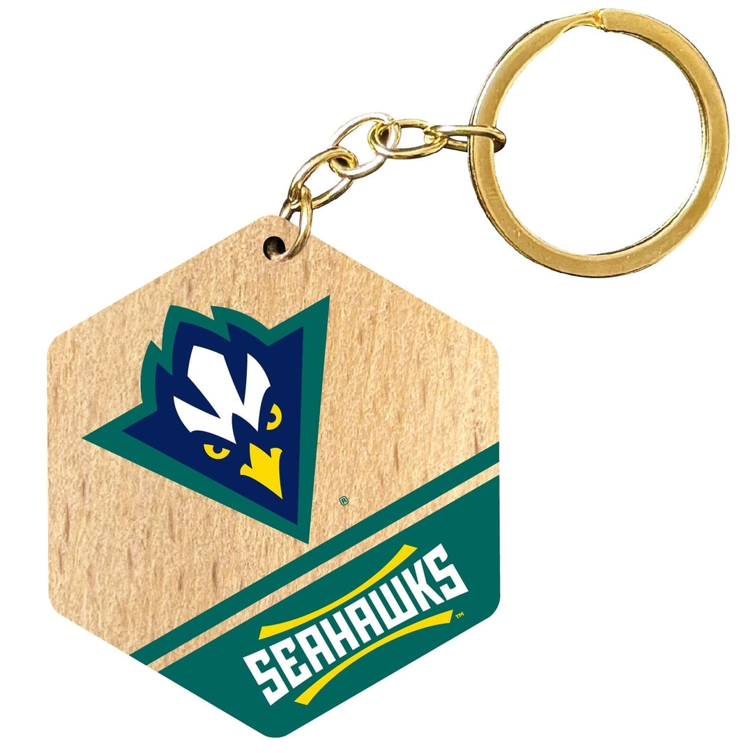 North Carolina Wilmington Seahawks 2" Wooden Hexagon Keychain Officially Licensed Collegiate Product Image 1