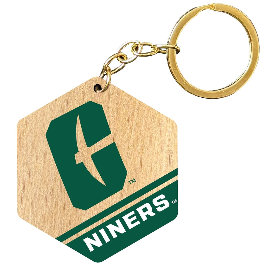 North Carolina Charlotte Forty-Niners 2" Wooden Hexagon Keychain Officially Licensed Collegiate Product Image 1