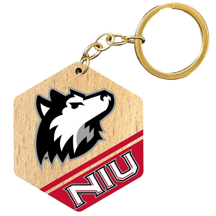 Northern Illinois Huskies 2" Wooden Hexagon Keychain Officially Licensed Collegiate Product Image 1