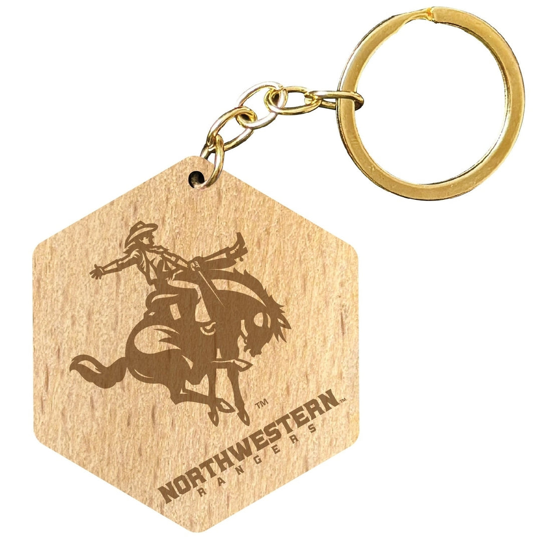 Northwestern Oklahoma State University 2" Engraved Wooden Hexagon Keychain Officially Licensed Collegiate Product Image 1