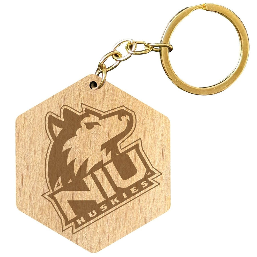 Northern Illinois Huskies 2" Engraved Wooden Hexagon Keychain Officially Licensed Collegiate Product Image 1