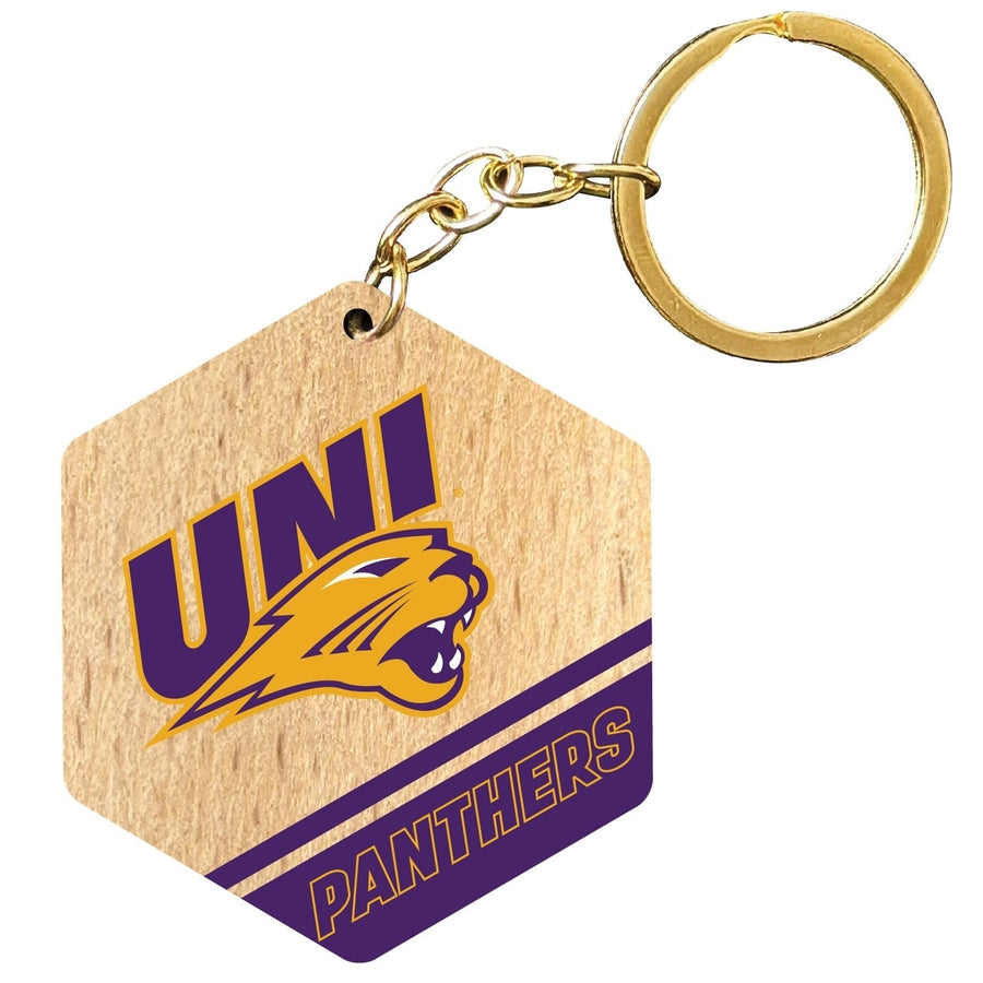 Northern Iowa Panthers 2" Wooden Hexagon Keychain Officially Licensed Collegiate Product Image 1