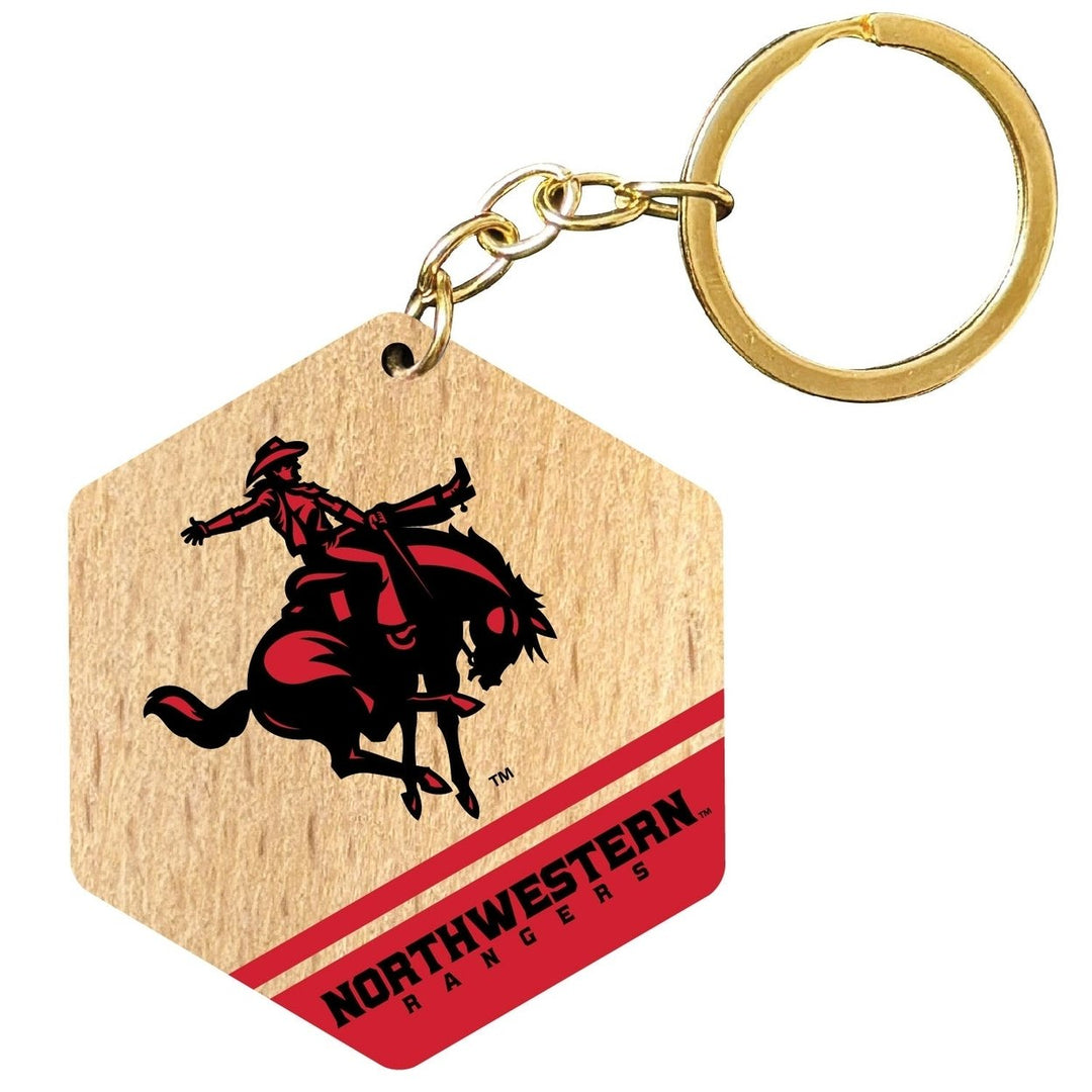 Northwestern Oklahoma State University 2" Wooden Hexagon Keychain Officially Licensed Collegiate Product Image 1