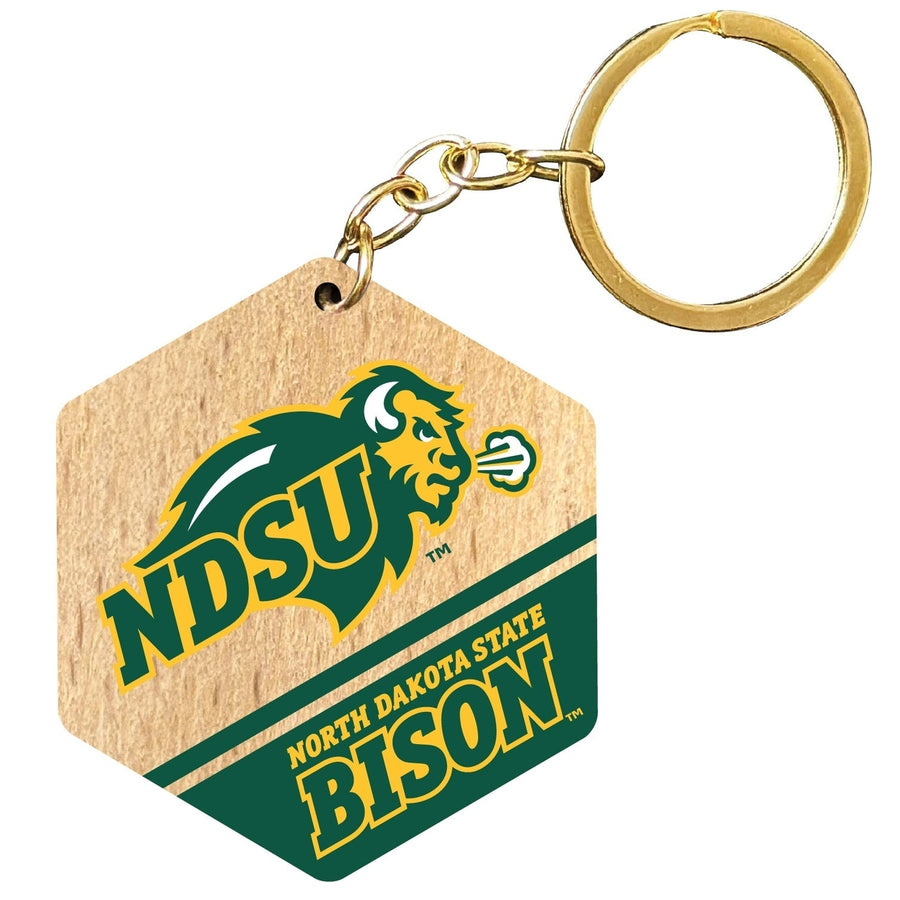 North Dakota State Bison 2" Wooden Hexagon Keychain Officially Licensed Collegiate Product Image 1