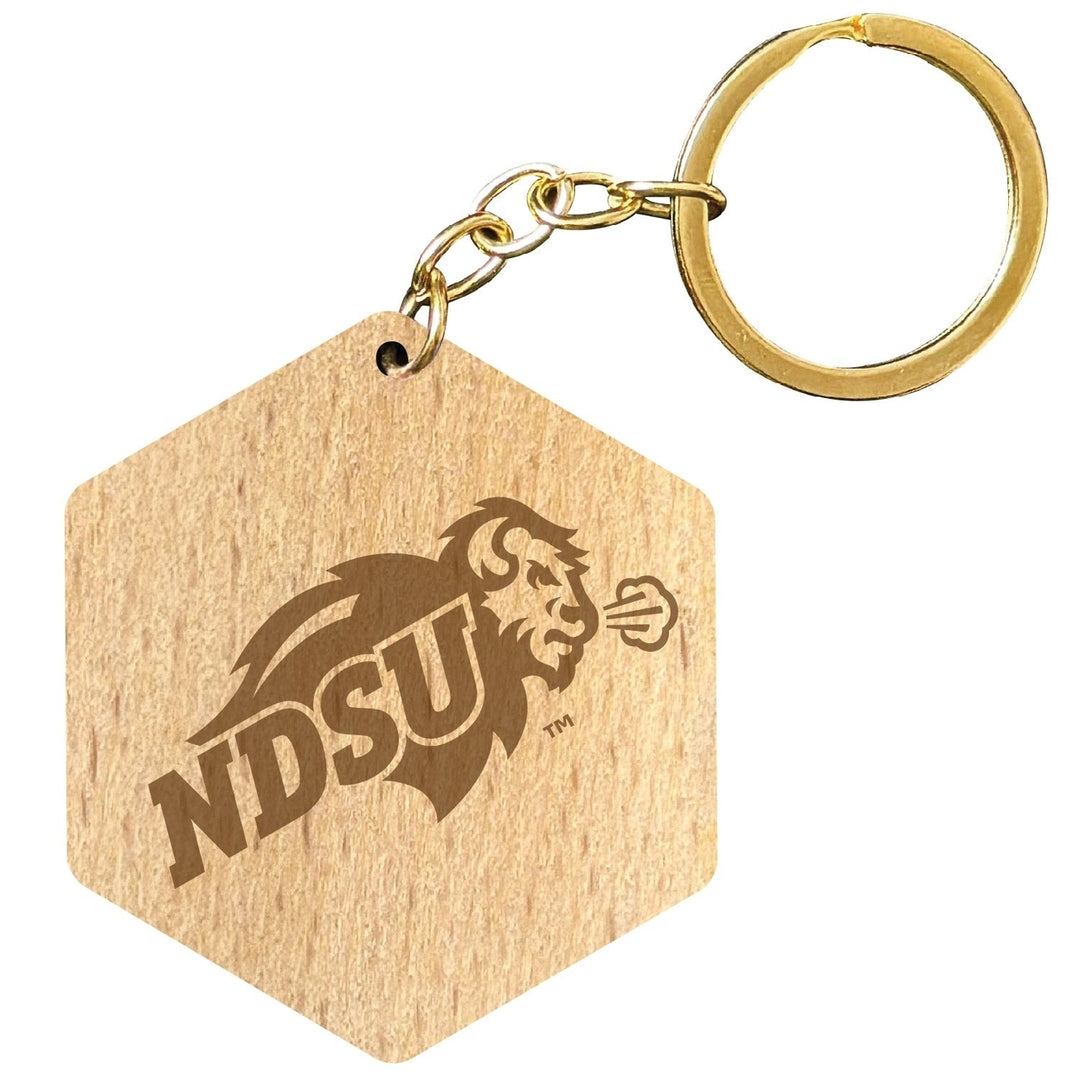 North Dakota State Bison 2" Engraved Wooden Hexagon Keychain Officially Licensed Collegiate Product Image 1