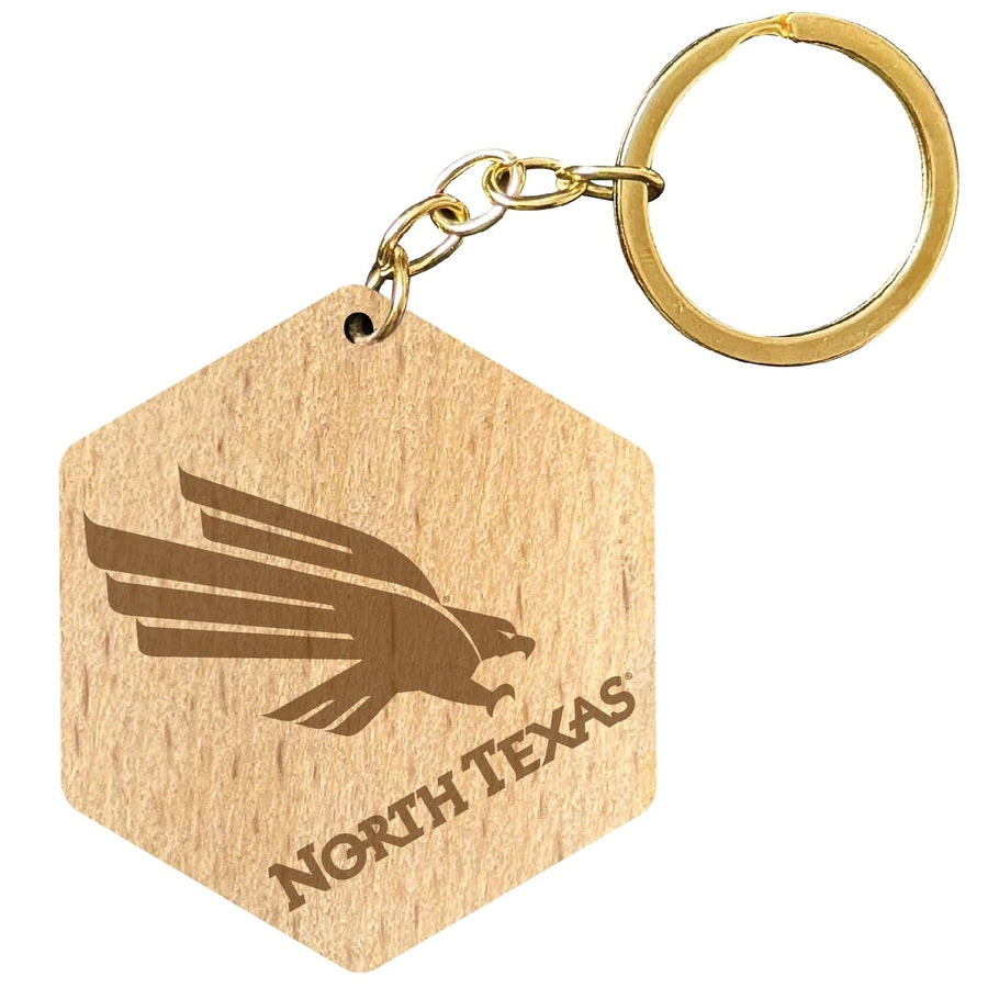 North Texas 2" Engraved Wooden Hexagon Keychain Officially Licensed Collegiate Product Image 1