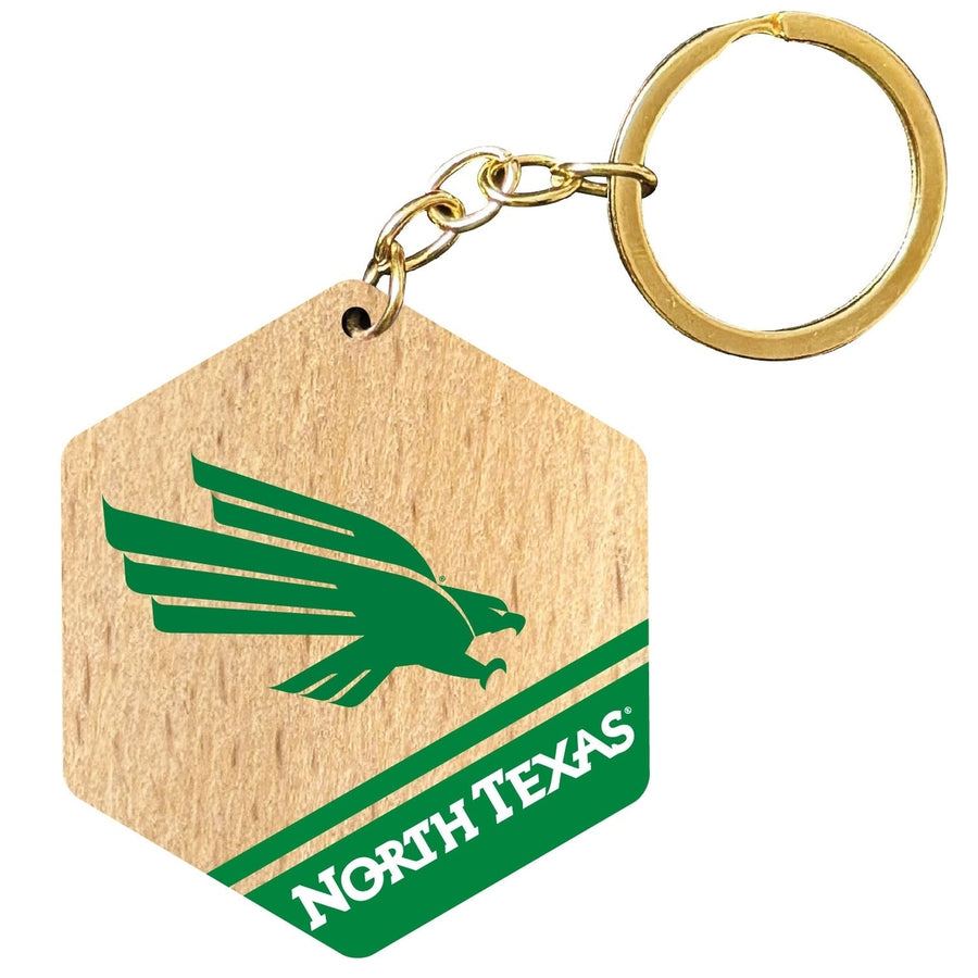 North Texas 2" Wooden Hexagon Keychain Officially Licensed Collegiate Product Image 1