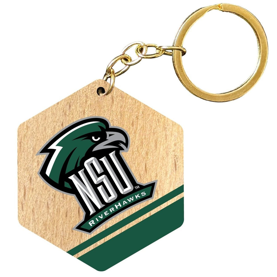 Northeastern State University Riverhawks 2" Wooden Hexagon Keychain Officially Licensed Collegiate Product Image 1