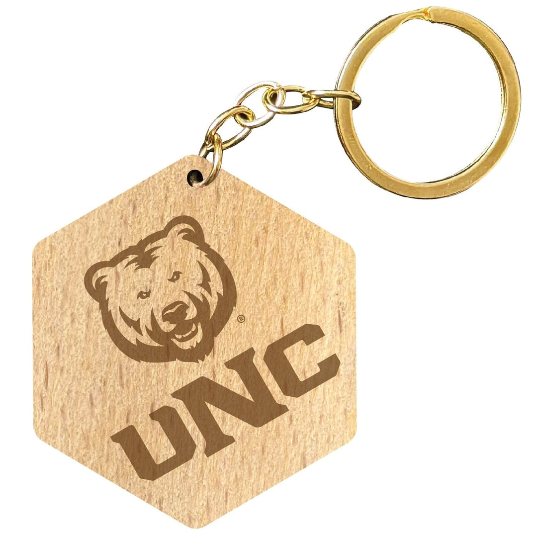 Northern Colorado Bears 2" Engraved Wooden Hexagon Keychain Officially Licensed Collegiate Product Image 1