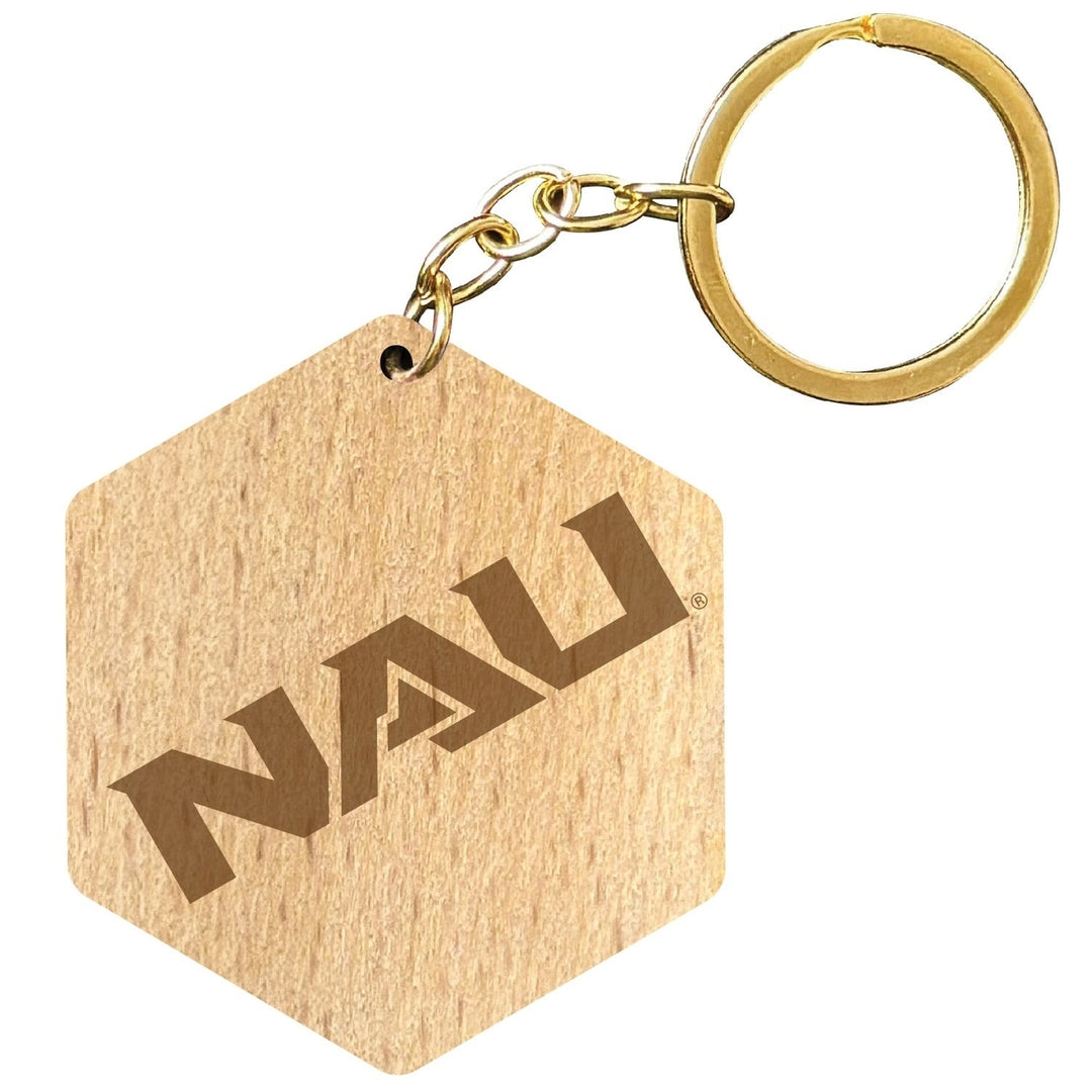 Northern Arizona University 2" Engraved Wooden Hexagon Keychain Officially Licensed Collegiate Product Image 1