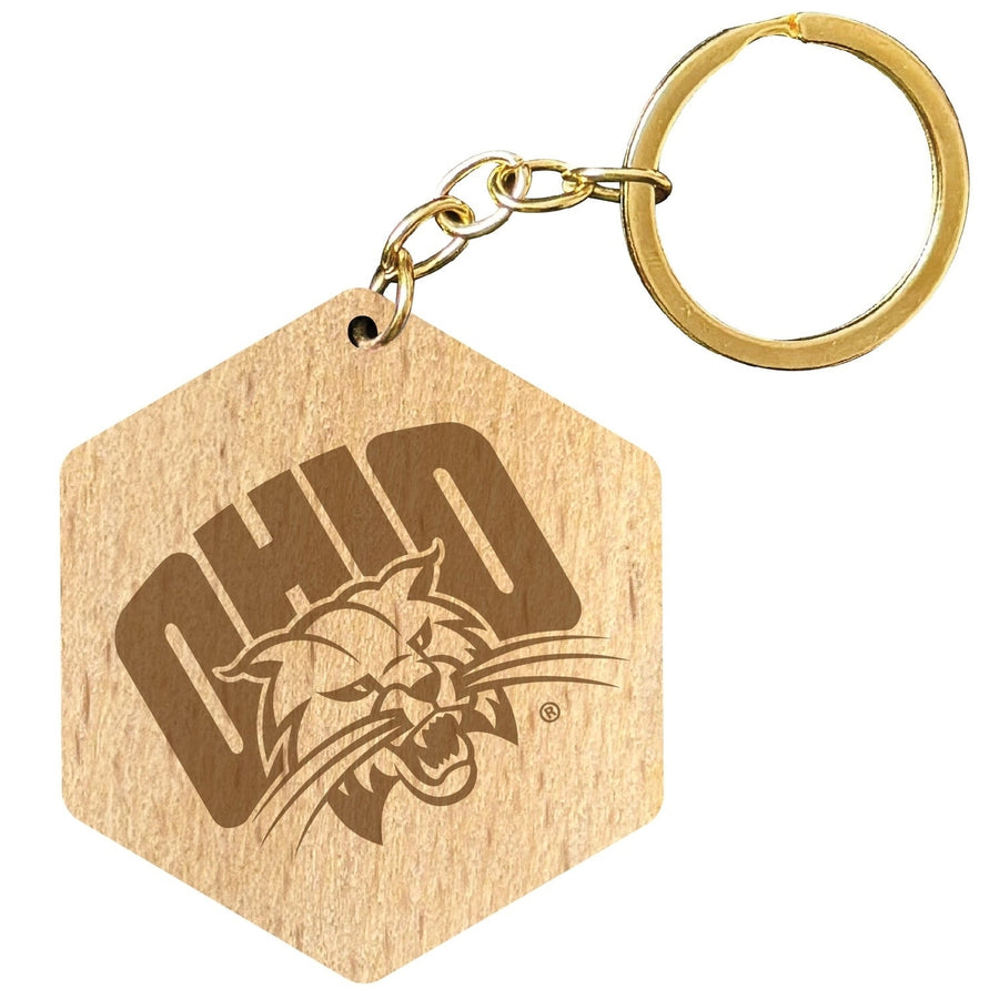 Ohio University 2" Engraved Wooden Hexagon Keychain Officially Licensed Collegiate Product Image 1