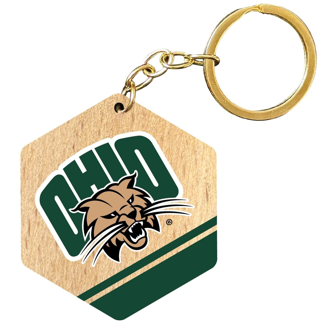 Ohio University 2" Wooden Hexagon Keychain Officially Licensed Collegiate Product Image 1