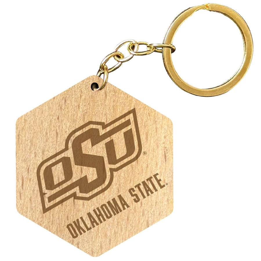 Oklahoma State Cowboys 2" Engraved Wooden Hexagon Keychain Officially Licensed Collegiate Product Image 1