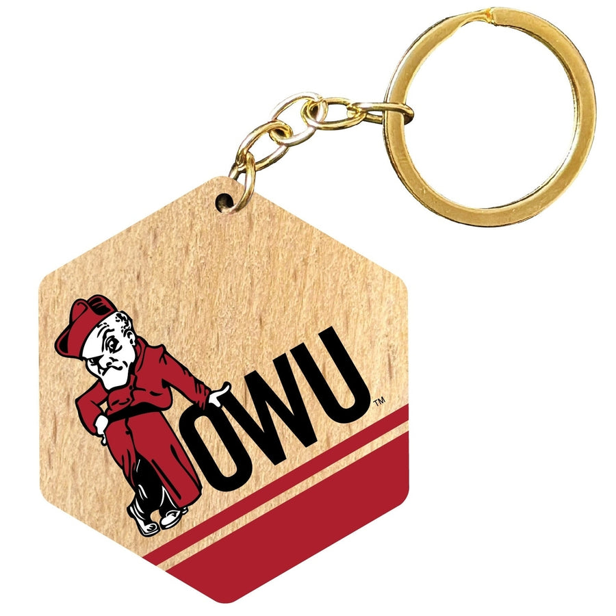 Ohio Wesleyan University 2" Wooden Hexagon Keychain Officially Licensed Collegiate Product Image 1