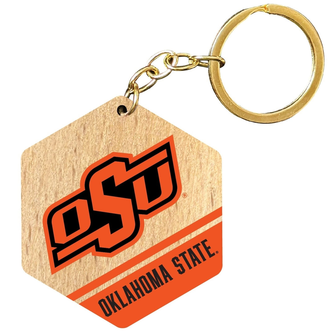 Oklahoma State Cowboys 2" Wooden Hexagon Keychain Officially Licensed Collegiate Product Image 1