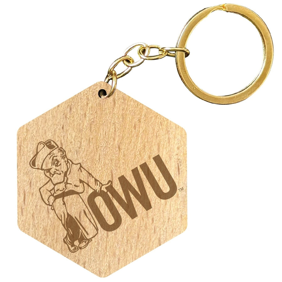 Ohio Wesleyan University 2" Engraved Wooden Hexagon Keychain Officially Licensed Collegiate Product Image 1