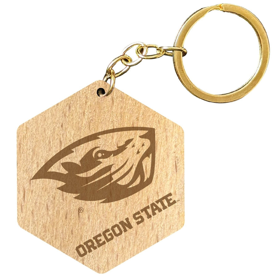 Oregon State Beavers 2" Engraved Wooden Hexagon Keychain Officially Licensed Collegiate Product Image 1