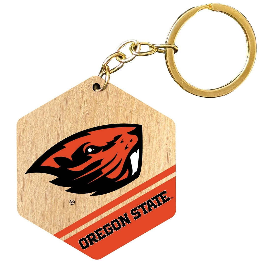 Oregon State Beavers 2" Wooden Hexagon Keychain Officially Licensed Collegiate Product Image 1