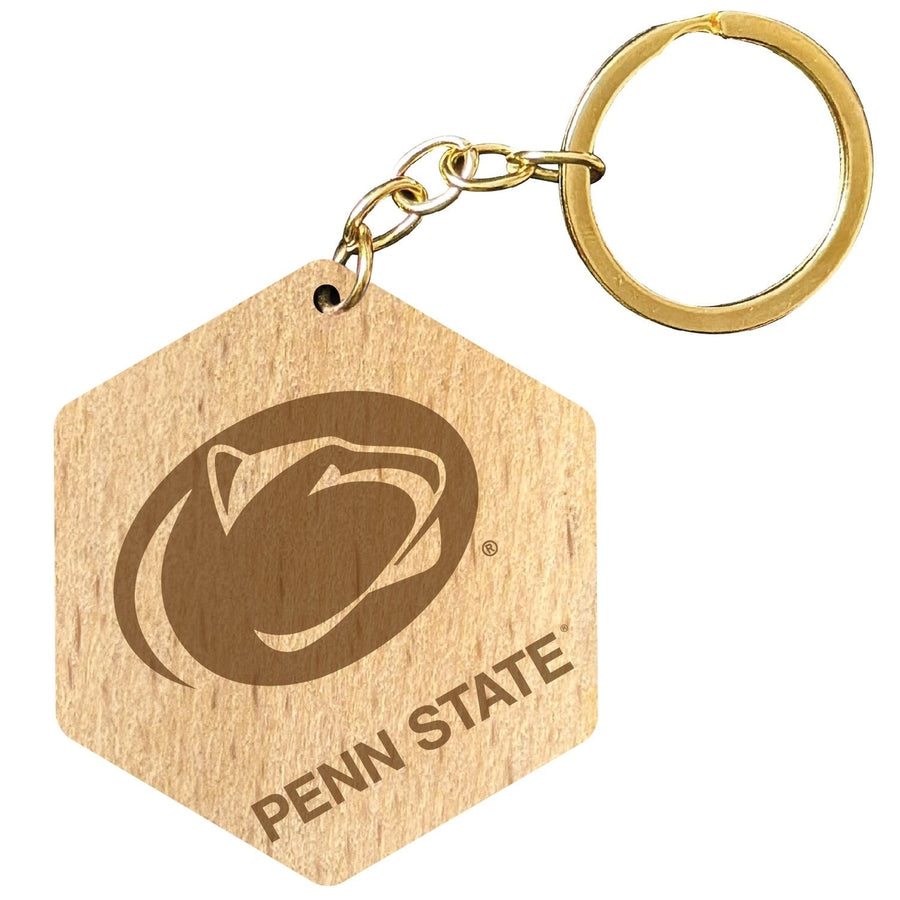 Penn State Nittany Lions 2" Engraved Wooden Hexagon Keychain Officially Licensed Collegiate Product Image 1