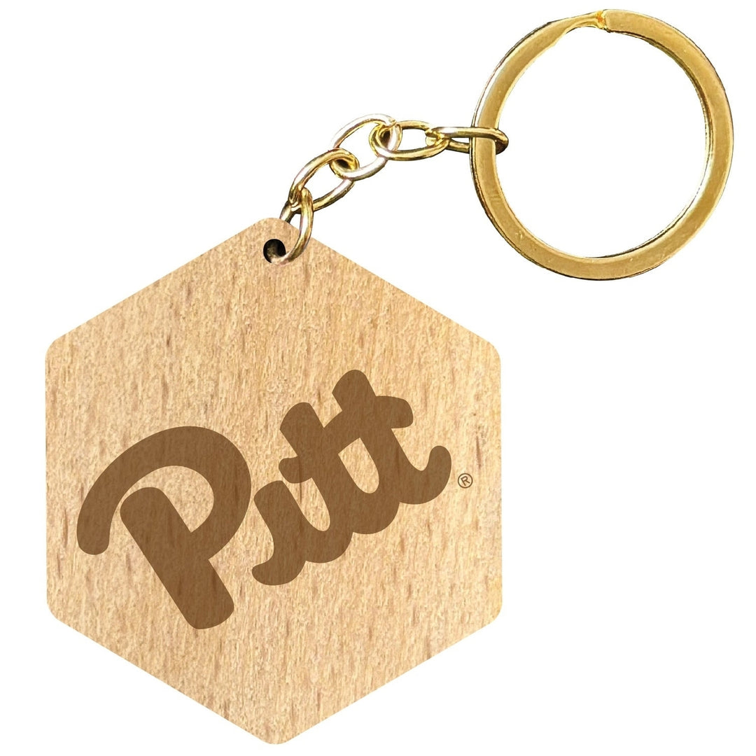 Pittsburgh Panthers 2" Engraved Wooden Hexagon Keychain Officially Licensed Collegiate Product Image 1