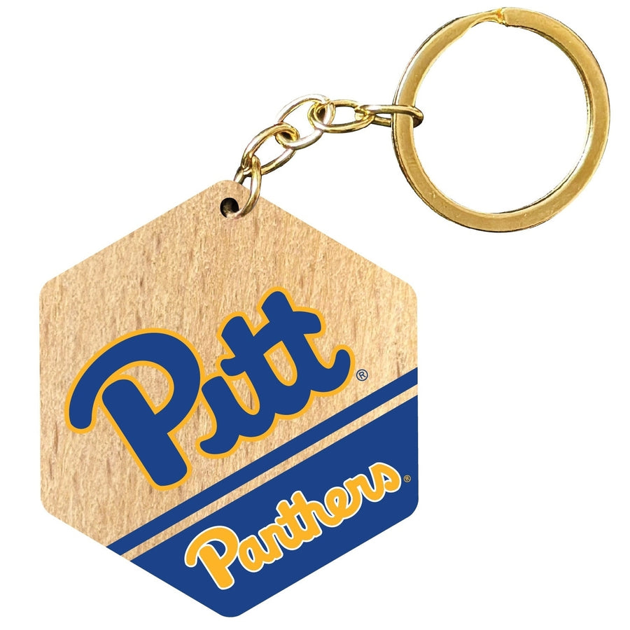 Pittsburgh Panthers 2" Wooden Hexagon Keychain Officially Licensed Collegiate Product Image 1