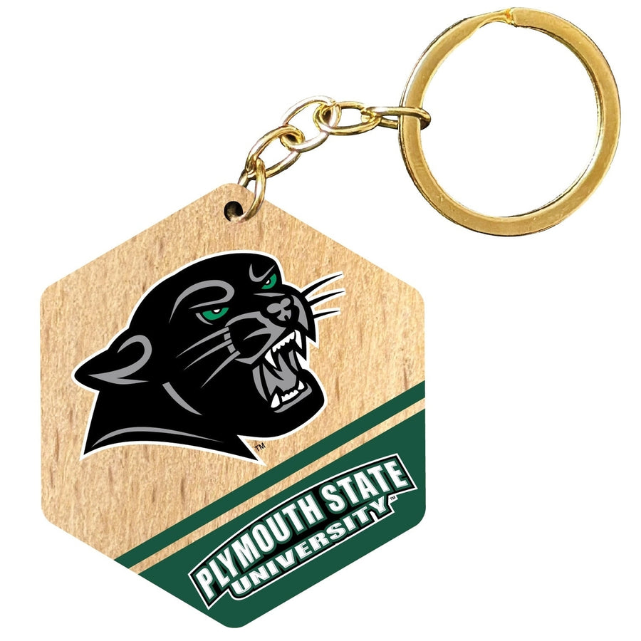 Plymouth State University 2" Wooden Hexagon Keychain Officially Licensed Collegiate Product Image 1